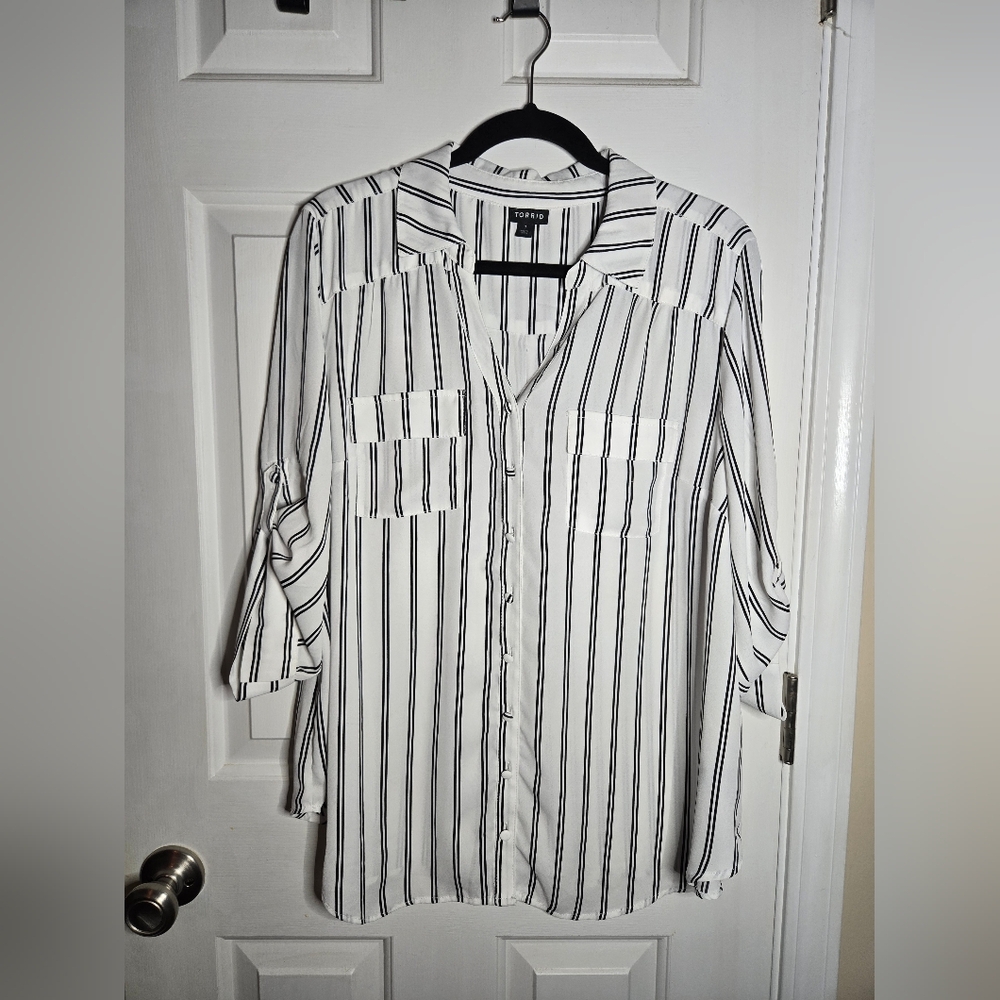 Torrid Black and White Striped Blouse